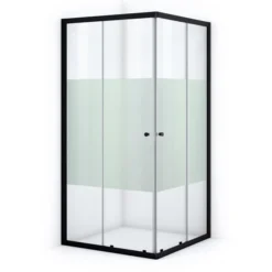 Ruby Allure Douchecabine | 100x100 Cm Mat Zwart Helder Met Matte Strook Schuifdeur Vierkant