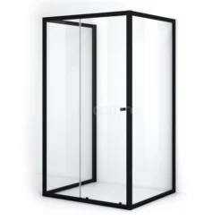 Ruby Allure Douchecabine | 110x90 Cm Mat Zwart Helder Glas Schuifdeur Halfvrijstaande Rechthoek