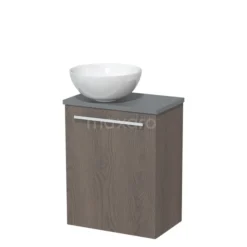 Toiletmeubel Met Waskom Keramiek Modulo Donkerbruin Eiken Vlak 41 Cm Middengrijs Blad