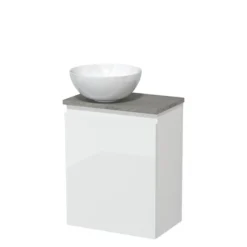 Toiletmeubel Met Waskom Keramiek Modulo Hoogglans Wit Greeploos 41 Cm Grijs Eiken Blad