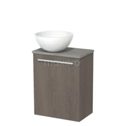 Toiletmeubel Met Waskom Mineraalmarmer Modulo Donkerbruin Eiken Vlak 41 Cm Grijs Eiken Blad