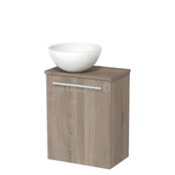 Toiletmeubel Met Waskom Mineraalmarmer Modulo Eiken Vlak 41 Cm Middenbruin Eiken Blad