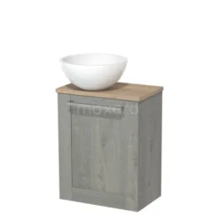 Toiletmeubel Met Waskom Mineraalmarmer Modulo Grijs Eiken Kader 41 Cm Lichtbruin Eiken Blad