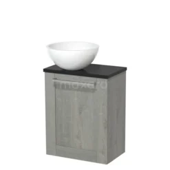 Toiletmeubel Met Waskom Mineraalmarmer Modulo Grijs Eiken Kader 41 Cm Mat Zwart Blad