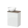 Toiletmeubel Met Waskom Mineraalmarmer Modulo Hoogglans Wit Greeploos 41 Cm Middenbruin Eiken Blad
