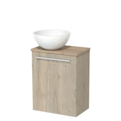 Toiletmeubel Met Waskom Mineraalmarmer Modulo Lichtgrijs Eiken Vlak 41 Cm Lichtbruin Eiken Blad