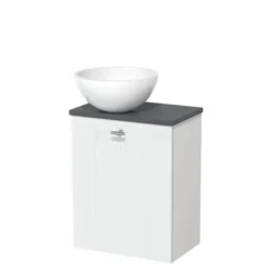 Toiletmeubel Met Waskom Mineraalmarmer Modulo Mat Wit Lamel 41 Cm Donkergrijs Blad