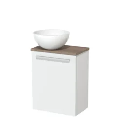 Toiletmeubel Met Waskom Mineraalmarmer Modulo Mat Wit Vlak 41 Cm Middenbruin Eiken Blad
