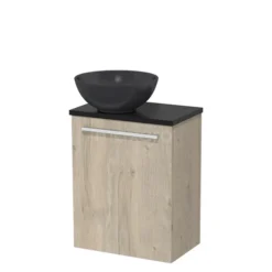 Toiletmeubel Met Waskom Quartz Modulo Lichtgrijs Eiken Vlak 41 Cm Mat Zwart Blad