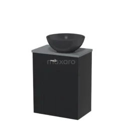 Bestsellers -Badkamer Verkoop toiletmeubel met waskom quartz modulo mat zwart lamel 41 cm middengrijs blad tmk10 00262 1