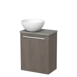 Toiletmeubel Met Waskom Solid Surface Modulo Donkerbruin Eiken Vlak 41 Cm Grijs Eiken Blad