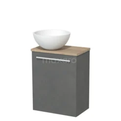 Toiletmeubel Met Waskom Solid Surface Modulo Donkergrijs Beton Vlak 41 Cm Lichtbruin Eiken Blad