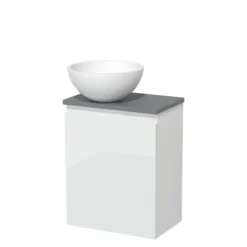 Toiletmeubel Met Waskom Solid Surface Modulo Hoogglans Wit Greeploos 41 Cm Middengrijs Blad