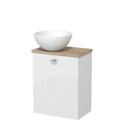 Toiletmeubel Met Waskom Solid Surface Modulo Hoogglans Wit Lamel 41 Cm Lichtbruin Eiken Blad