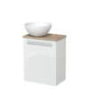 Toiletmeubel Met Waskom Solid Surface Modulo Hoogglans Wit Vlak 41 Cm Lichtbruin Eiken Blad