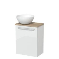 Toiletmeubel Met Waskom Solid Surface Modulo Hoogglans Wit Vlak 41 Cm Lichtbruin Eiken Blad