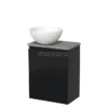Toiletmeubel Met Waskom Solid Surface Modulo Hoogglans Zwart Greeploos 41 Cm Grijs Eiken Blad