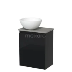 Toiletmeubel Met Waskom Solid Surface Modulo Hoogglans Zwart Greeploos 41 Cm Grijs Eiken Blad