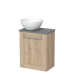 Toiletmeubel Met Waskom Solid Surface Modulo Lichtbruin Eiken Kader 41 Cm Middengrijs Blad