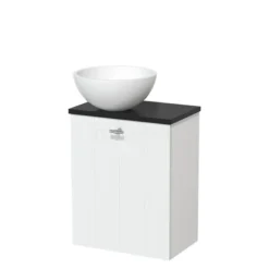 Toiletmeubel Met Waskom Solid Surface Modulo Mat Wit Lamel 41 Cm Mat Zwart Blad