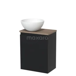 Toiletmeubel Met Waskom Solid Surface Modulo Mat Zwart Greeploos 41 Cm Middenbruin Eiken Blad