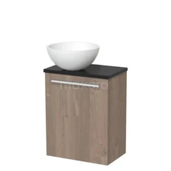 Toiletmeubel Met Waskom Solid Surface Modulo Middenbruin Eiken Vlak 41 Cm Mat Zwart Blad