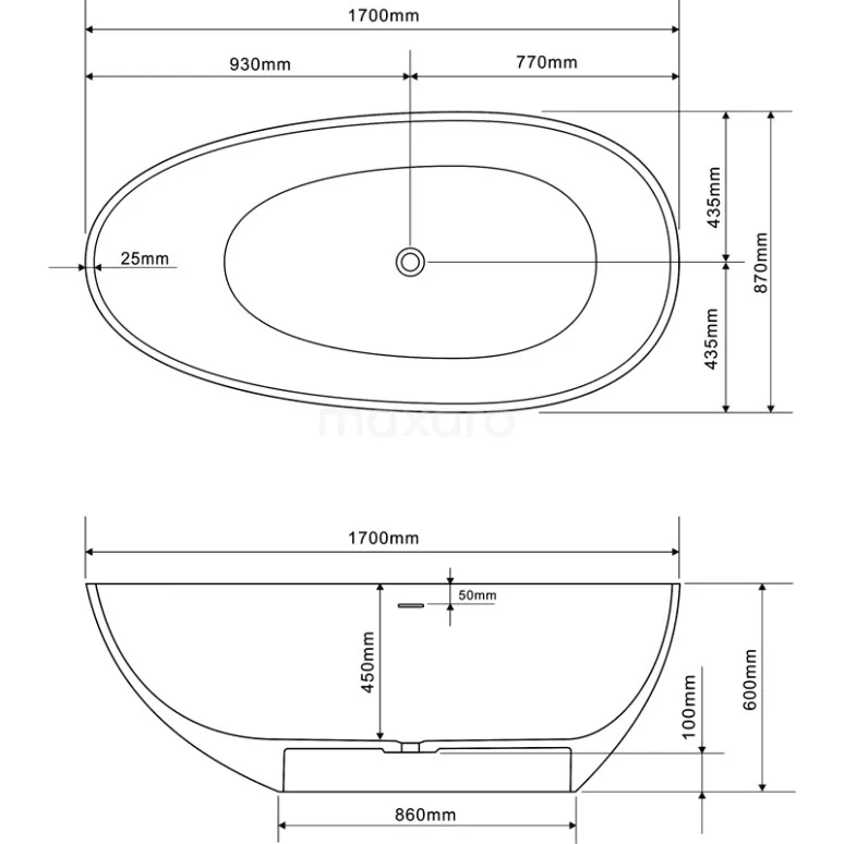 Tordino Vrijstaand Bad | 170x87cm Solid Surface Mat Wit 8 Tordino Vrijstaand Bad | 170x87cm Solid Surface Mat Wit - Afbeelding 8